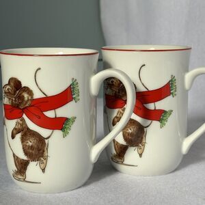 Otagiri Christmas Mouse Mugs - Pair Of Vintage Holiday Cups